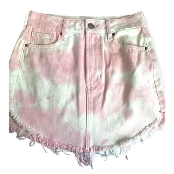 PacSun Tie-Dye High Rise Denim Jeans Mini Skirt | Pink | sz 24 NEW - Picture 4 of 11